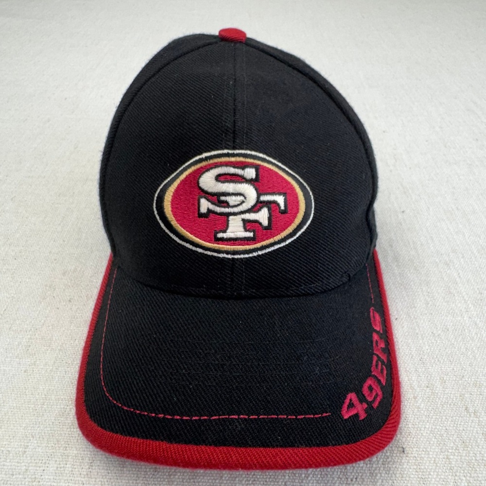 Logo Athletic San Francisco 49ers Hat Mens Black Red Vintage NFL Strapback Cap
